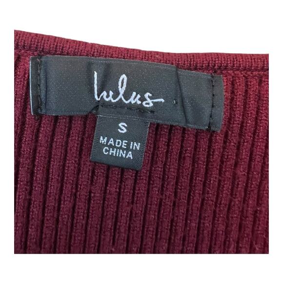 Lulus Splendid Sensation Burgundy Ribbed Balloon Sleeve Sweater Dress Mini Small - Picture 3 of 5